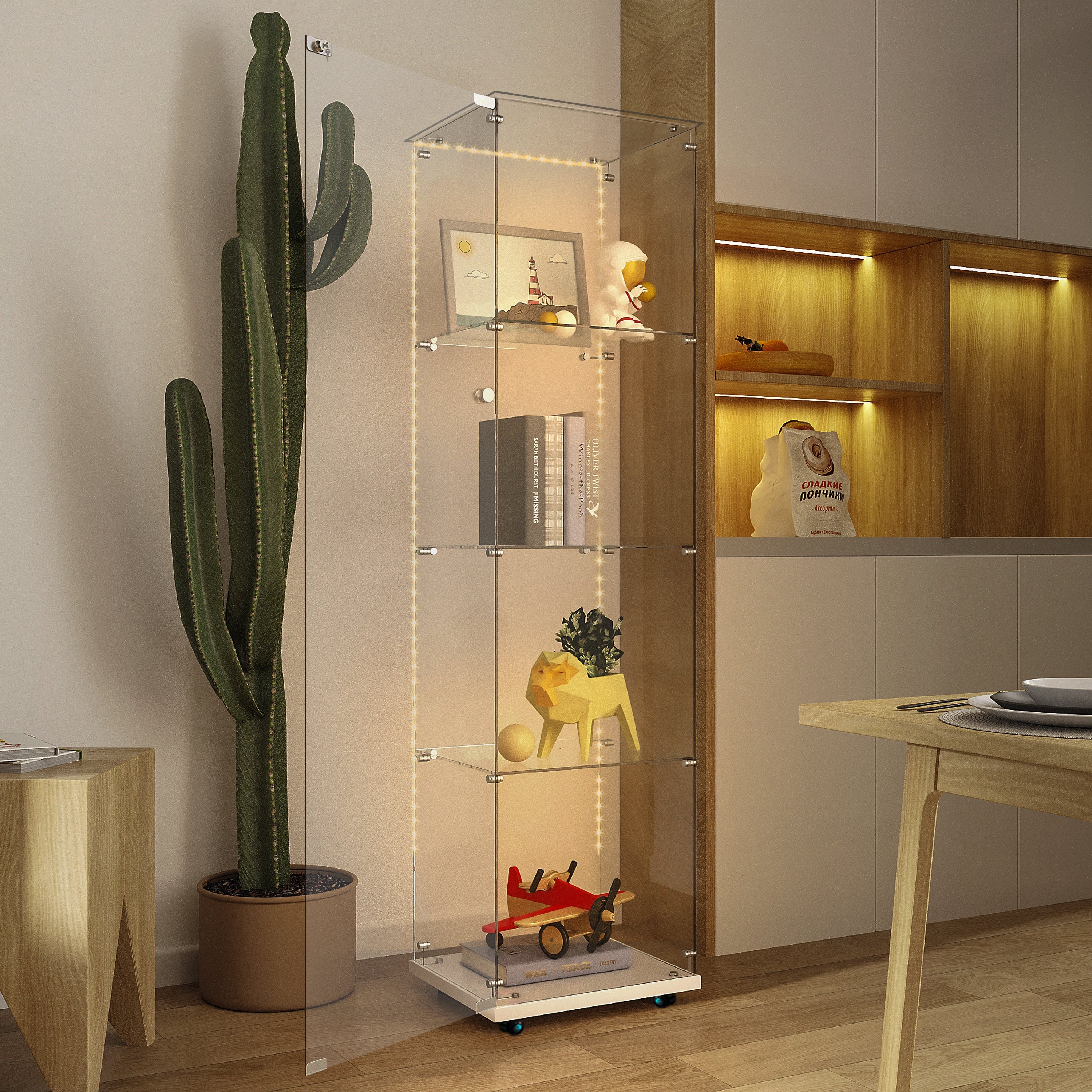 Tempered Glass Display Cabinet,Wine Cabinet, Storage Cabinet,File Cabinet, Tempered Glass Top,Bluetooth LED Light Strip,with Door Lock,suitable for Living Room, Bedroom,Hallway,Office,color:white