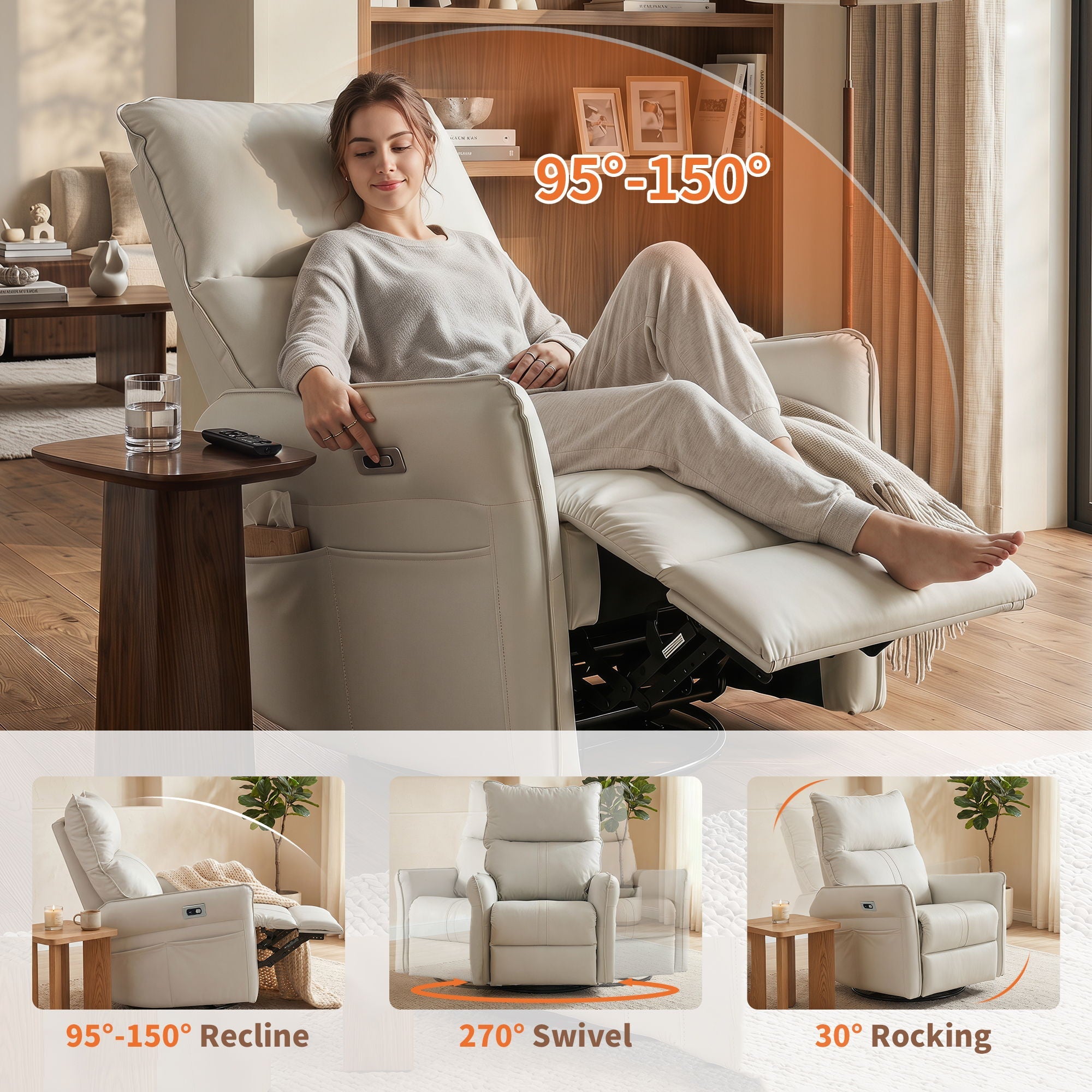 29.92" 270 Power Swivel Rocker Recliner Chair, Electric Glider Reclining Sofa With USB Ports, Power Swivel Glider, Rocking Chair Nursery Recliners For Living Room Bedroom