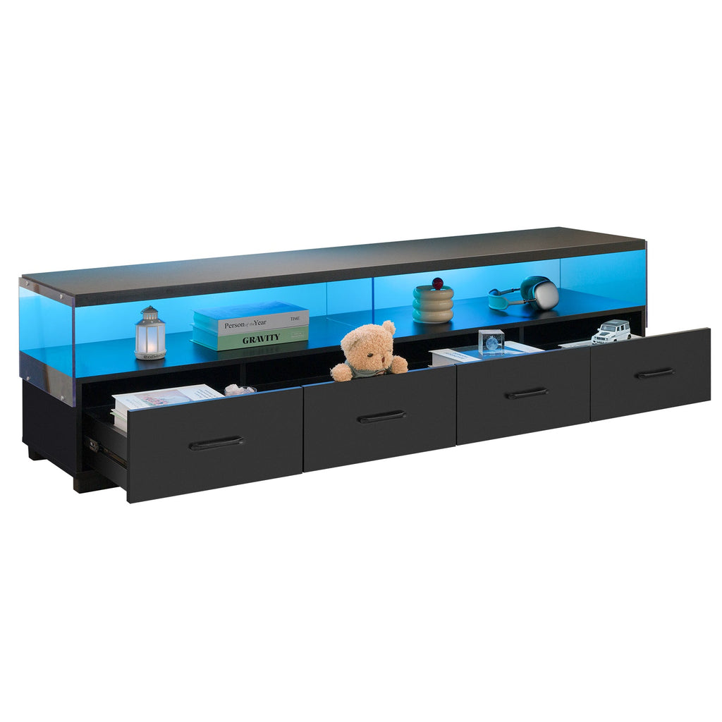 4-Drawer TV Stand for TV's up to 80' Flat Screen Cabinet Door Living Room Storage Entertainment Center, Black
