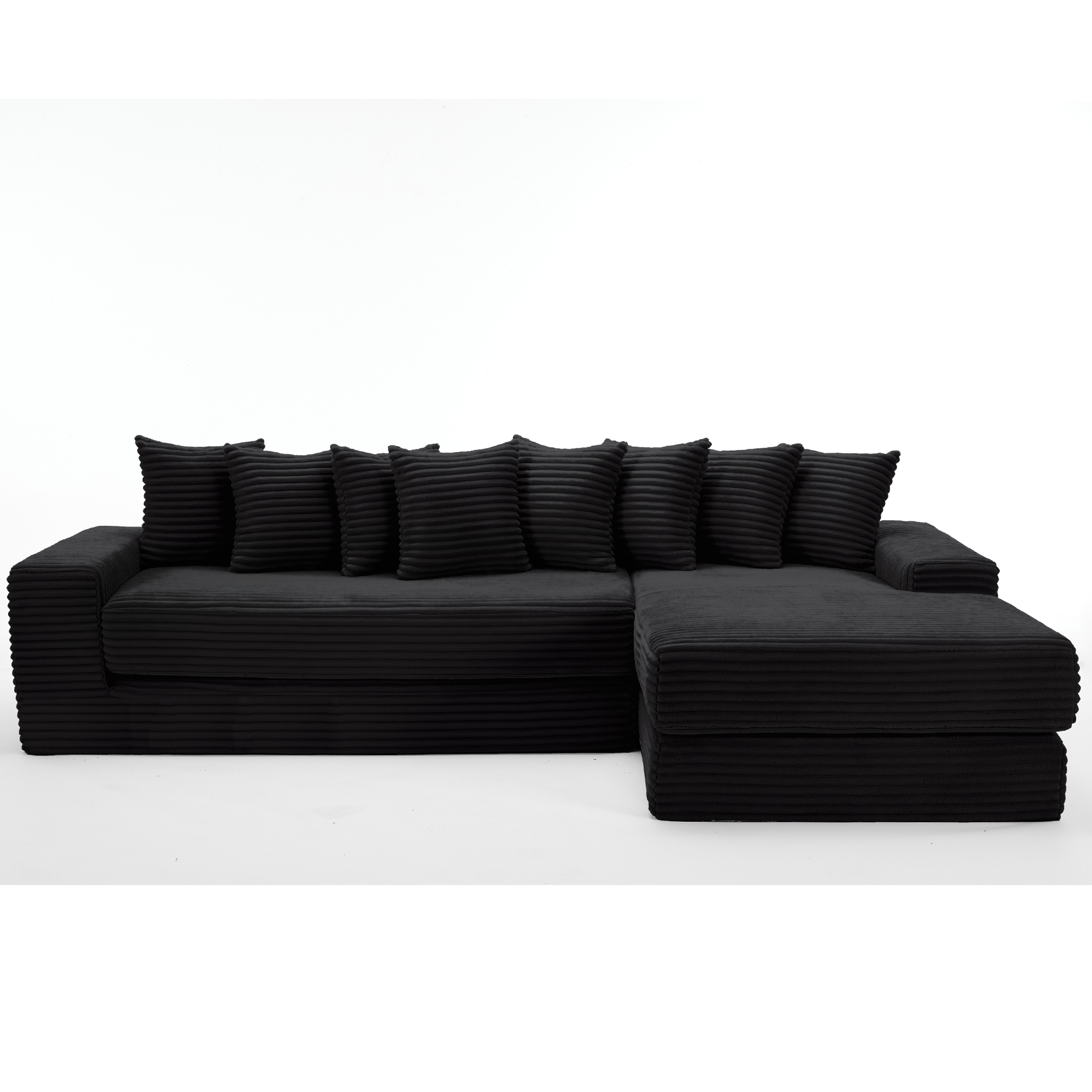 [NEW ARRIVED] [VIDEO PROVIDED] Oversize Cloud Sectional Couch, L-Shape Sofa, Convertible Floor Sleeper Sofa Bed, No Assembly,Eight pillows,3-in-1,Magazine bag,(Right Facing Sofa),3 Seat,Corduroy,Black