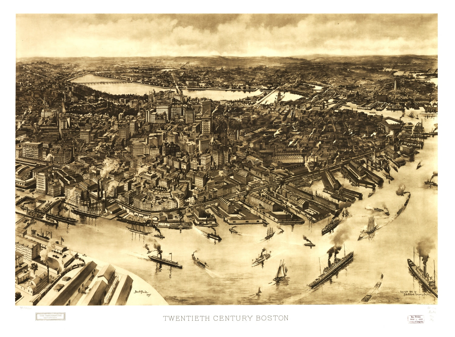 Vintage Map of Boston, Massachusetts 1905