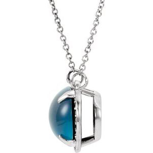 14K White Gold Natural London Blue Topaz & .06 CTW Natural Diamond Halo-Style 16 1/2" Necklace