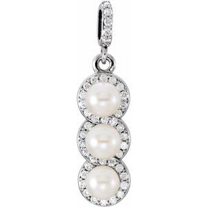 14K White Gold Cultured White Freshwater Pearl & 1/5 CTW Natural Diamond Halo-Style Pendant