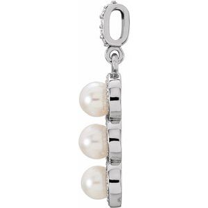 14K White Gold Cultured White Freshwater Pearl & 1/5 CTW Natural Diamond Halo-Style Pendant