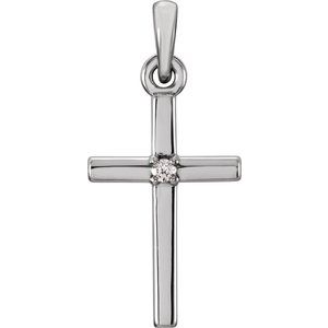 14K White Gold .01 CT Natural Diamond Cross Pendant