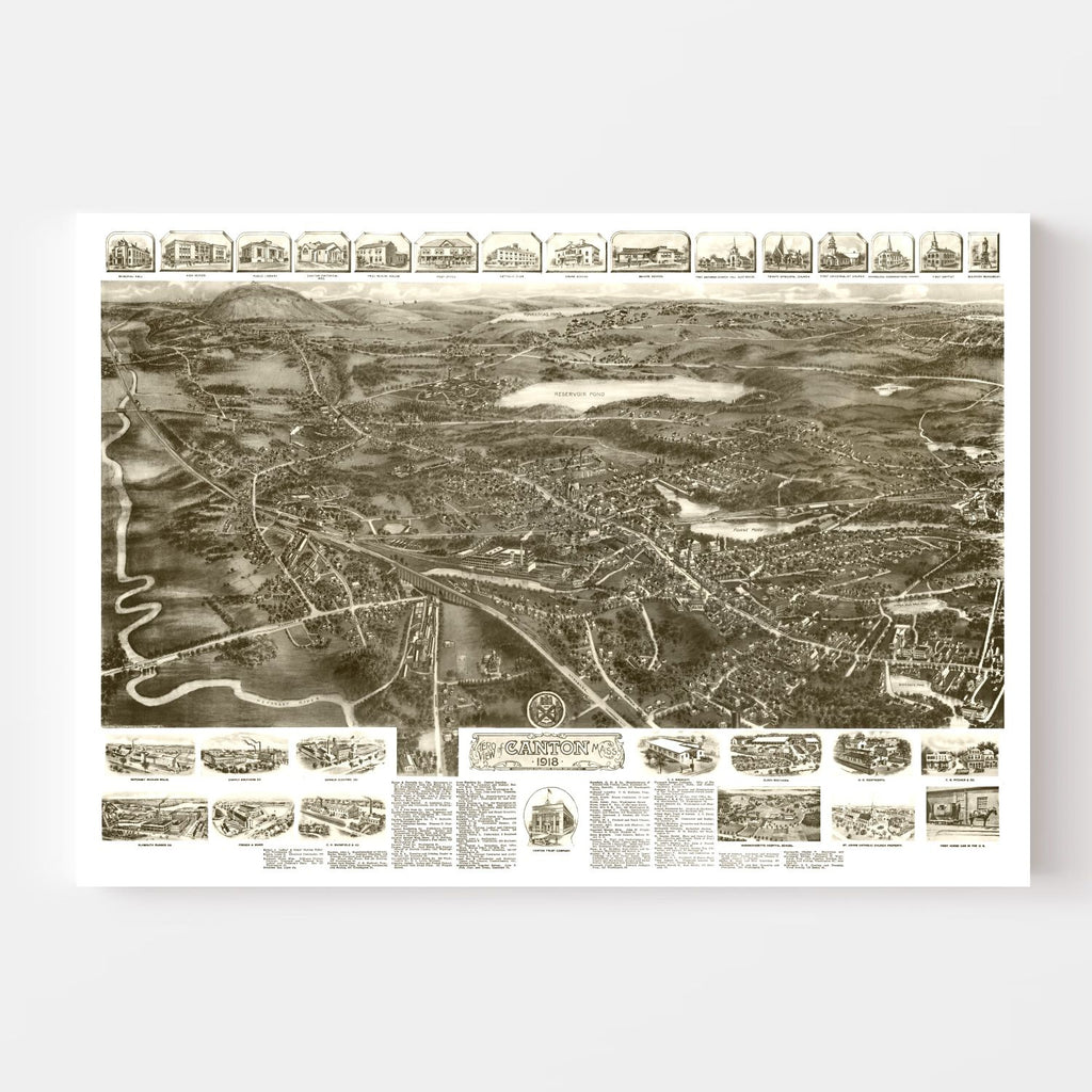 Vintage Map of Canton, Massachusetts 1918