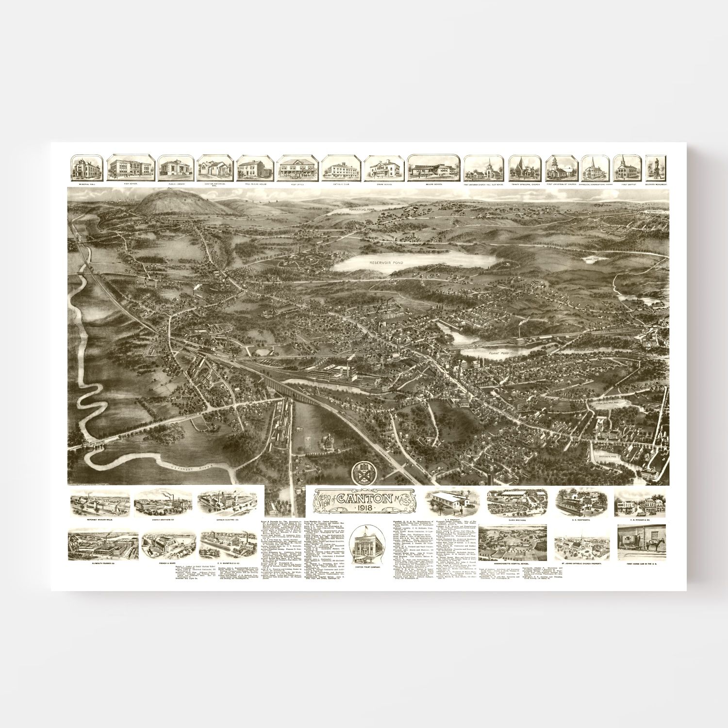 Vintage Map of Canton, Massachusetts 1918