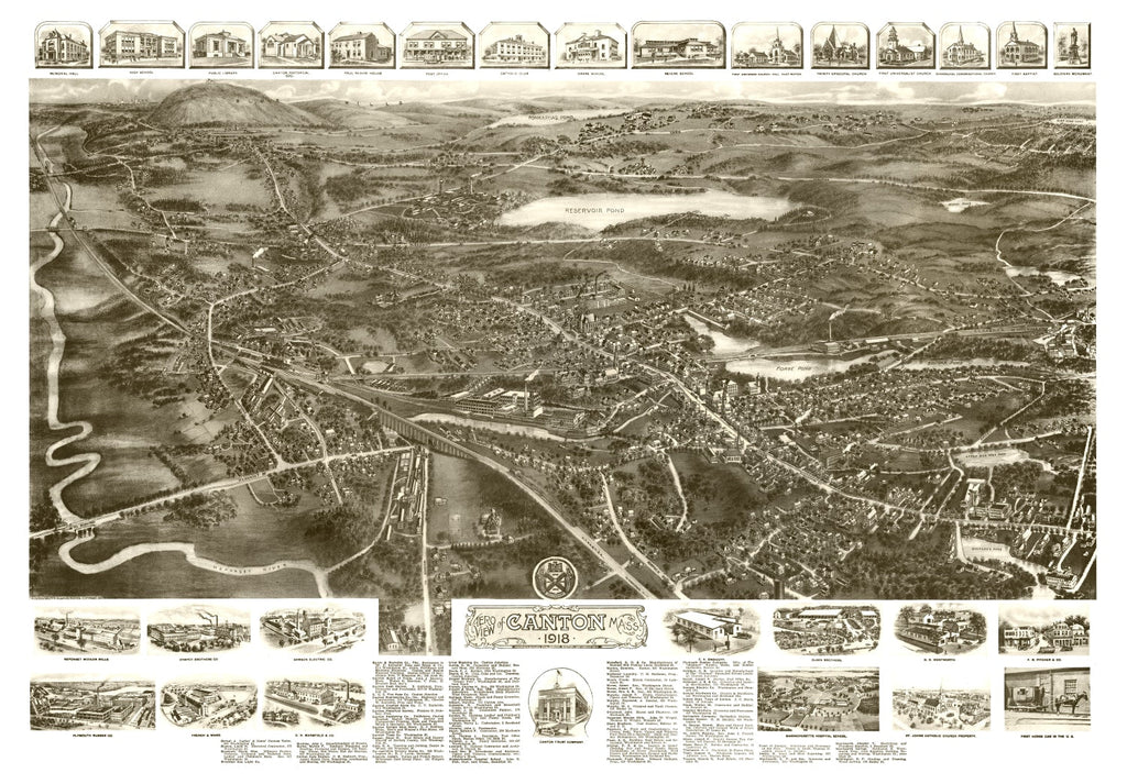 Vintage Map of Canton, Massachusetts 1918