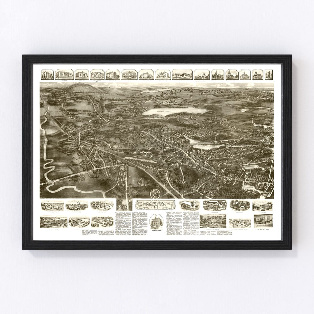 Vintage Map of Canton, Massachusetts 1918