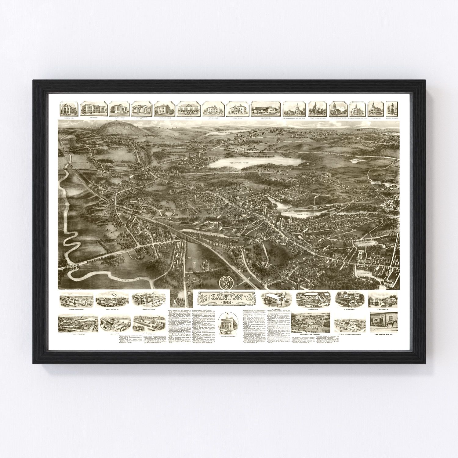 Vintage Map of Canton, Massachusetts 1918