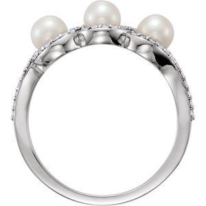 14K White Gold Cultured White Freshwater Pearl & 1/5 CTW Natural Diamond Halo-Style Ring