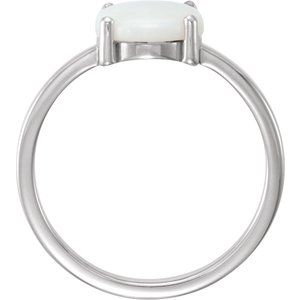 14K White Gold 10x8 mm Oval Natural Opal Cabochon Ring