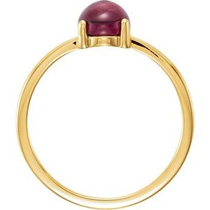 14K Yellow Gold 8x6 mm Oval Natural Rhodolite Garnet Cabochon Ring