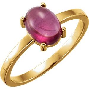 14K Yellow Gold 8x6 mm Oval Natural Rhodolite Garnet Cabochon Ring
