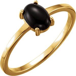 14K Yellow Gold 9x7 mm Oval Natural Black Onyx Cabochon Ring