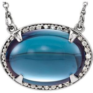14K White Gold Natural London Blue Topaz & .06 CTW Natural Diamond Halo-Style 16 1/2" Necklace