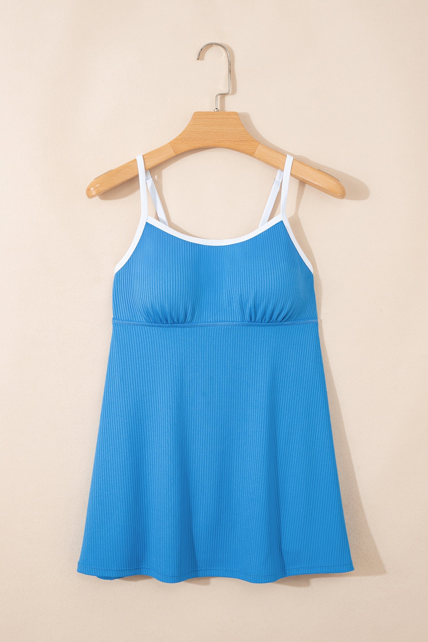 Contrast Trim Ribbed Lined Swim Dress w/ Pockets