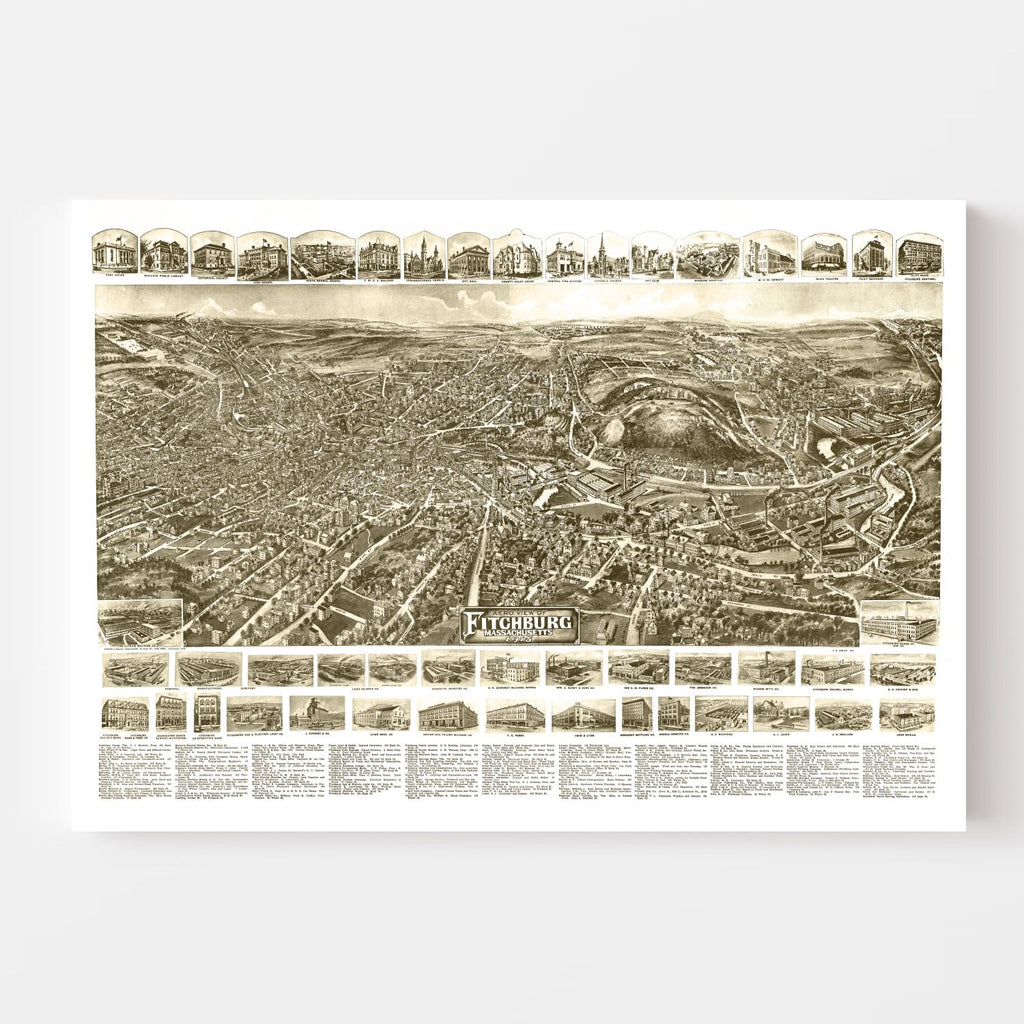 Vintage Map of Fitchburg, Massachusetts 1915