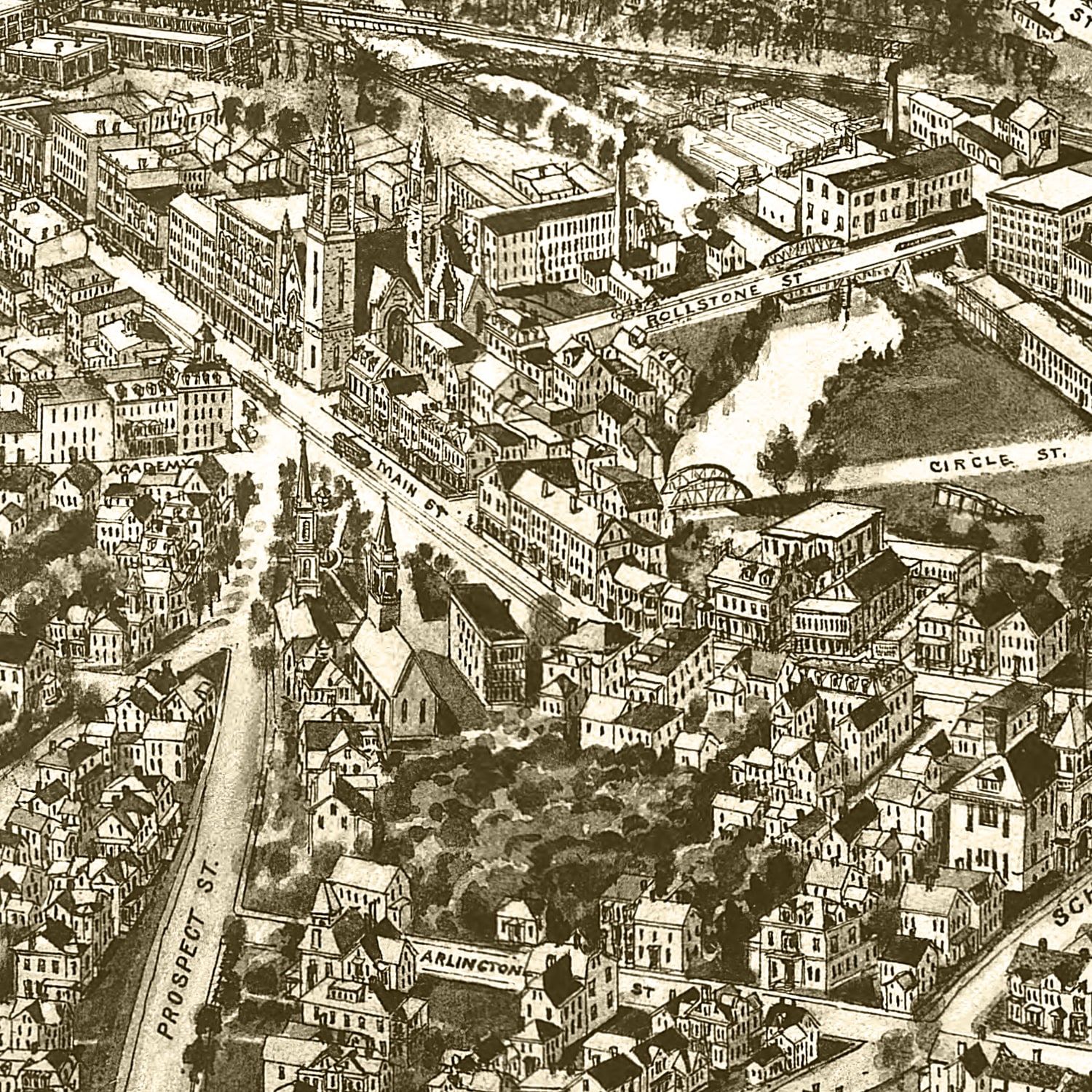 Vintage Map of Fitchburg, Massachusetts 1915