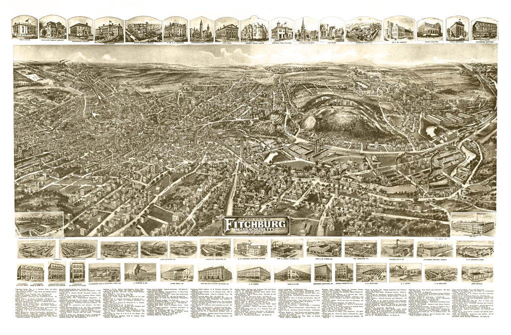 Vintage Map of Fitchburg, Massachusetts 1915