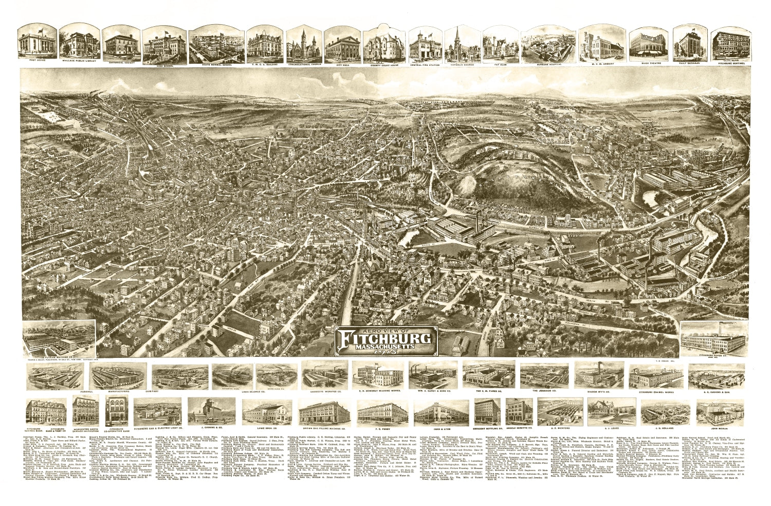 Vintage Map of Fitchburg, Massachusetts 1915