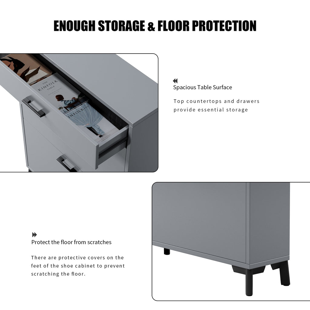 Shoe Storage Cabinet for Entryway, Free Standing Shoe Organizer with 2 Flip Drawers, Hidden Shoe Rack Storage Organizer for Doorway Hallway Closet, Gray