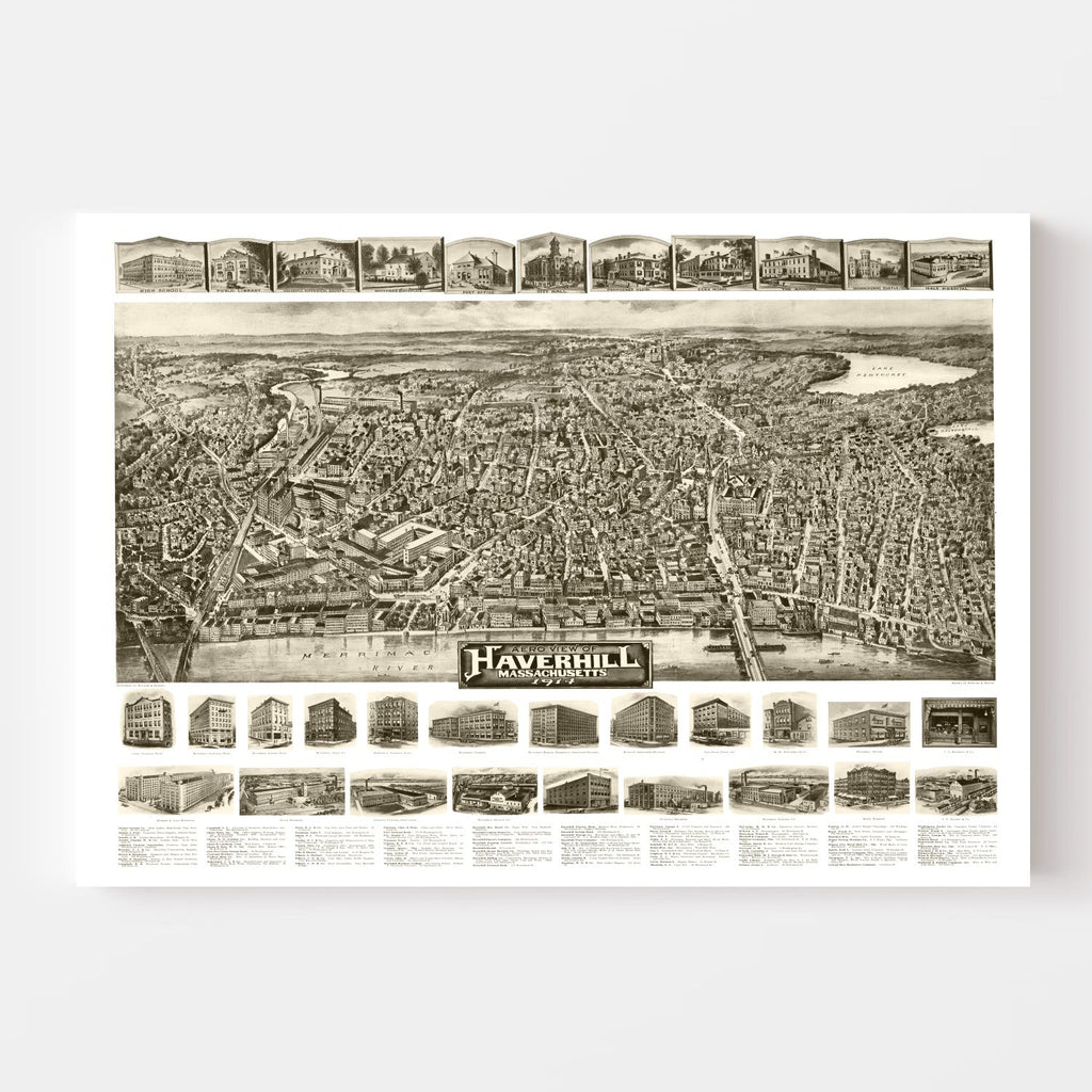 Vintage Map of Haverhill, Massachusetts 1914