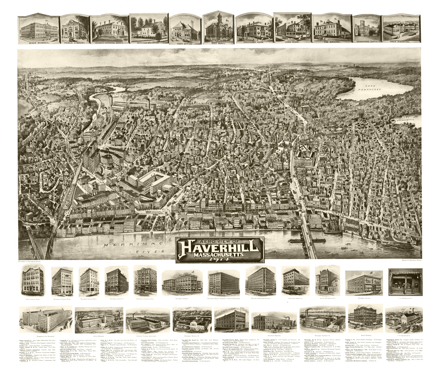 Vintage Map of Haverhill, Massachusetts 1914