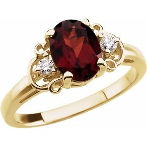 14K Yellow Gold Natural Mozambique Garnet & .06 CTW Natural Diamond Accented Ring