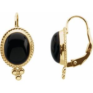 14K Yellow Gold Natural Onyx Lever Back Earrings