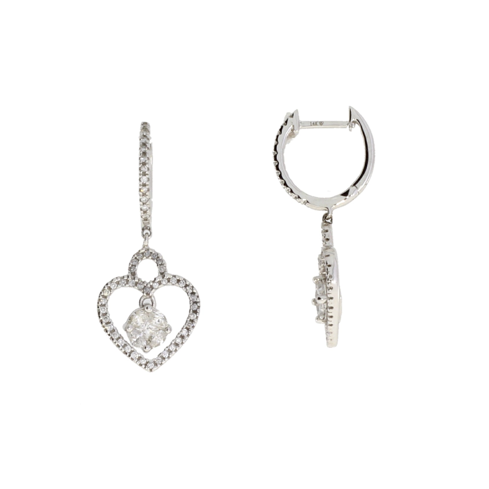 Natural .50ct Diamond Dangle Earrings 14KT White Gold