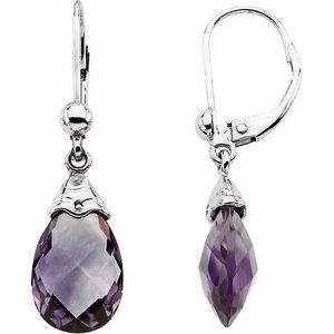 14K White Gold Natural Amethyst Briolette Earrings