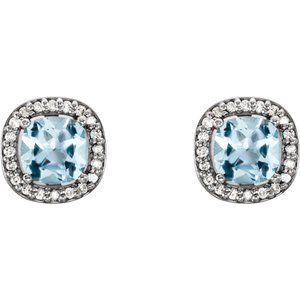 14K White Gold Natural Sky Blue Topaz & 1/10 CTW Natural Diamond Earrings – image 2