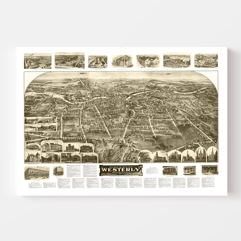 Vintage Map of Westerly, Rhode Island 1911