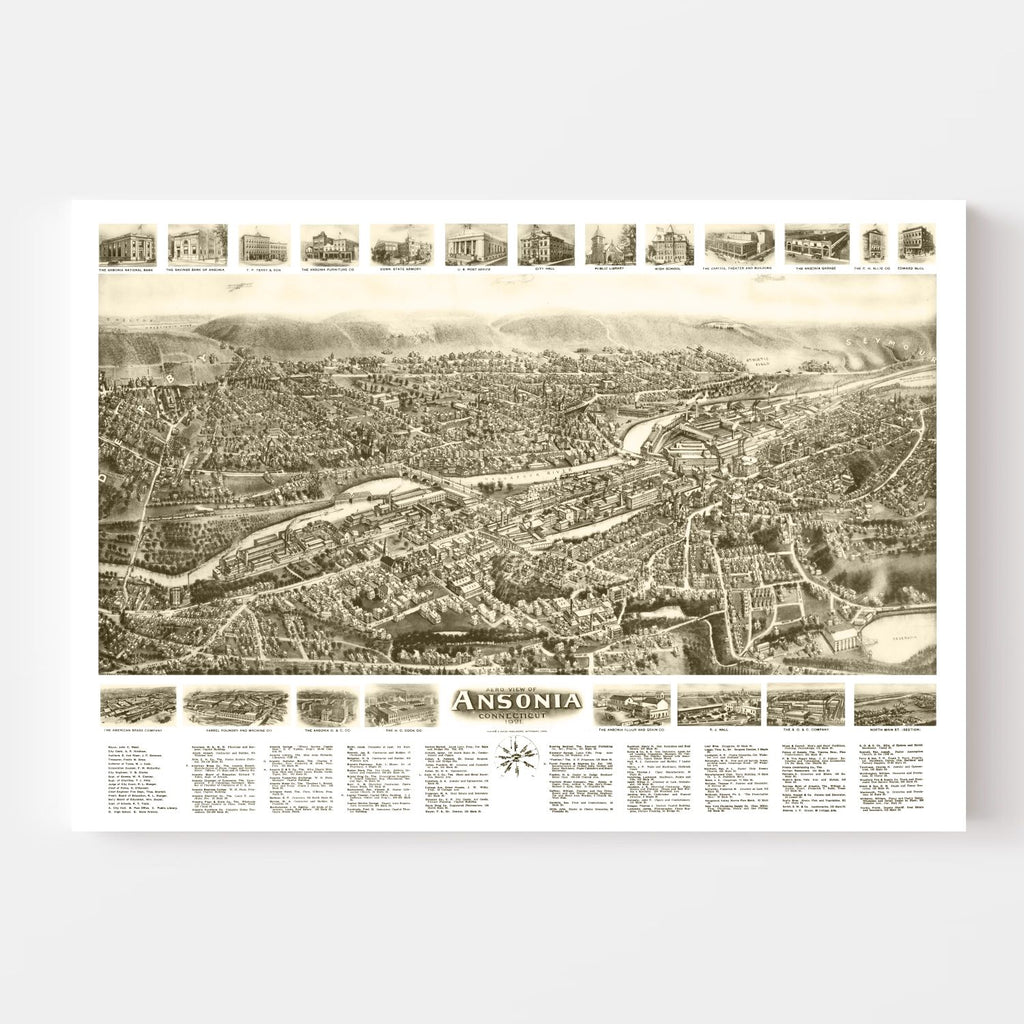 Vintage Map of Ansonia, Connecticut 1921