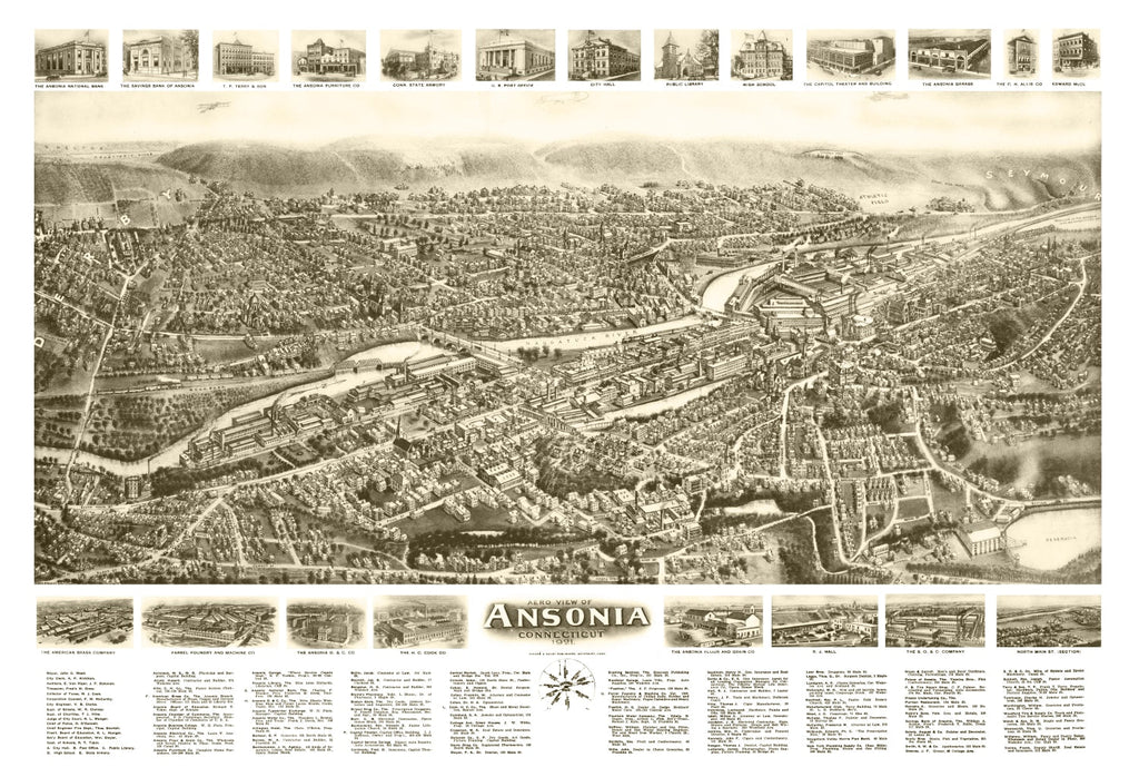 Vintage Map of Ansonia, Connecticut 1921