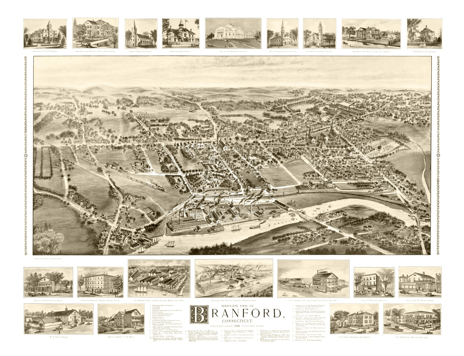 Vintage Map of Branford, Connecticut 1905