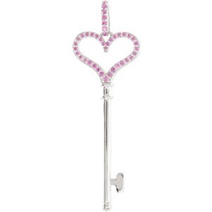 Sterling Silver Natural Pink Sapphire Heart Key Pendant