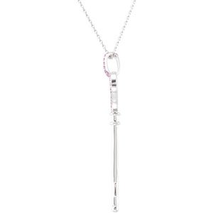 Sterling Silver Natural Pink Sapphire Heart Key 18" Necklace