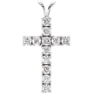 14K White Gold 1 CTW Natural Diamond Cross Pendant