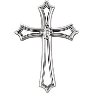 14K White Gold .015 CTW Natural Diamond Cross Pendant