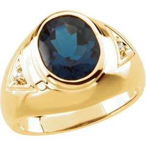 14K Yellow Gold Natural Blue London Topaz & .04 CTW Natural Diamond Ring