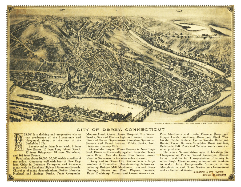 Vintage Map of Derby, Connecticut 1920