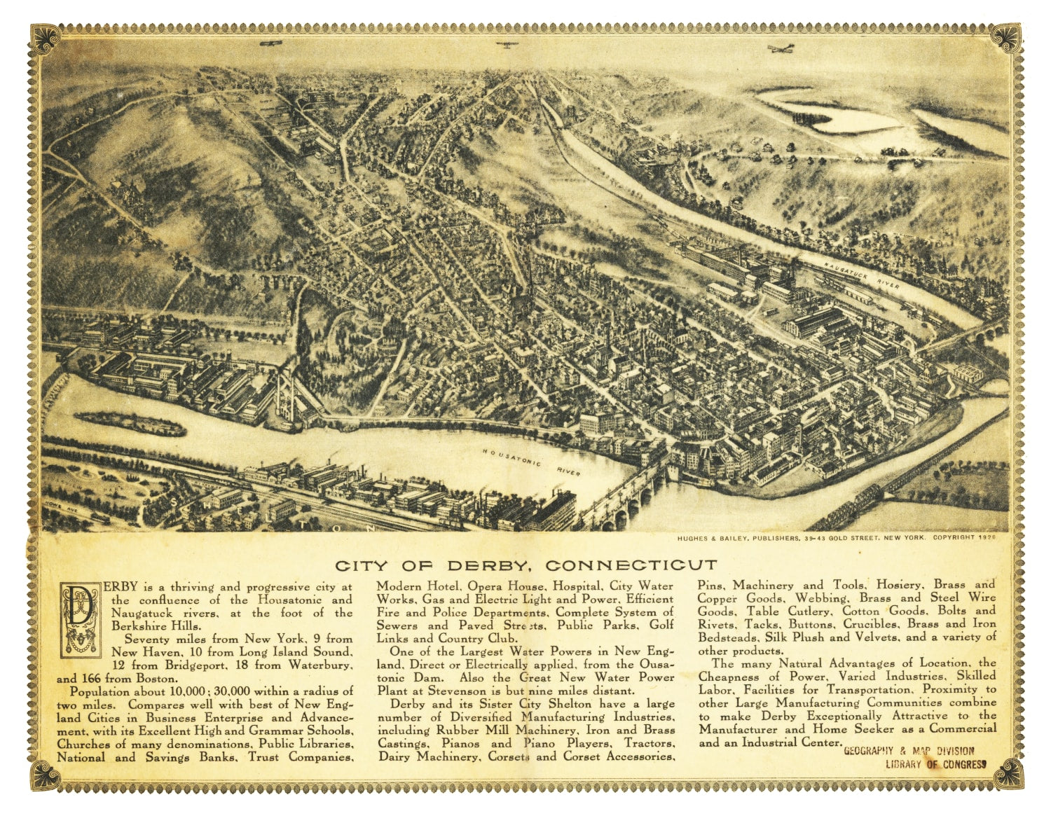 Vintage Map of Derby, Connecticut 1920