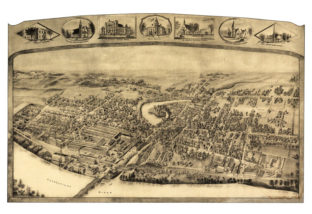 Vintage Map of Thompsonville - Enfield, Connecticut 1908