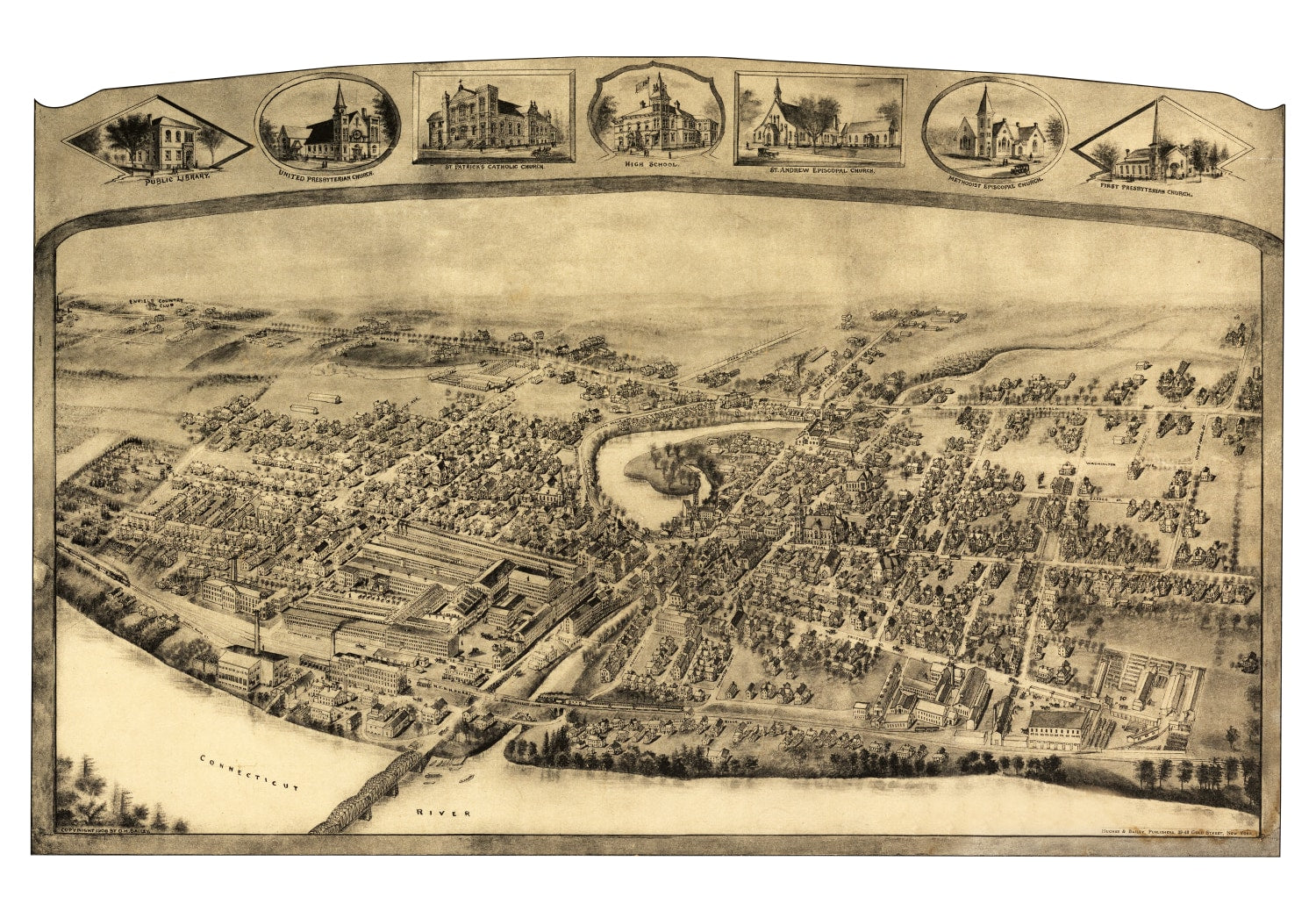 Vintage Map of Thompsonville - Enfield, Connecticut 1908