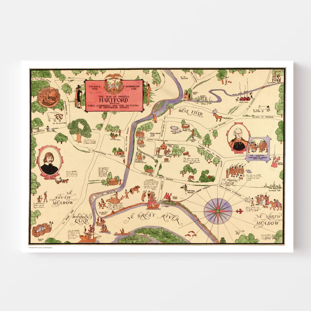 Vintage Map of Hartford, Connecticut 1927