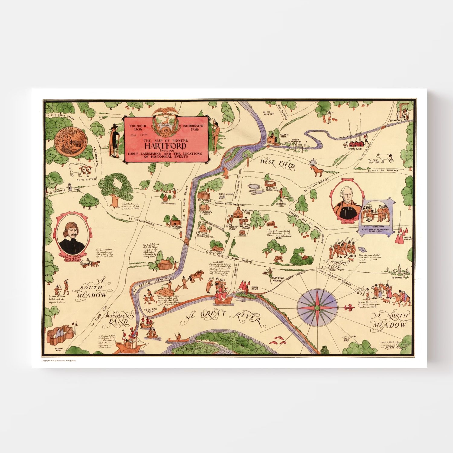 Vintage Map of Hartford, Connecticut 1927