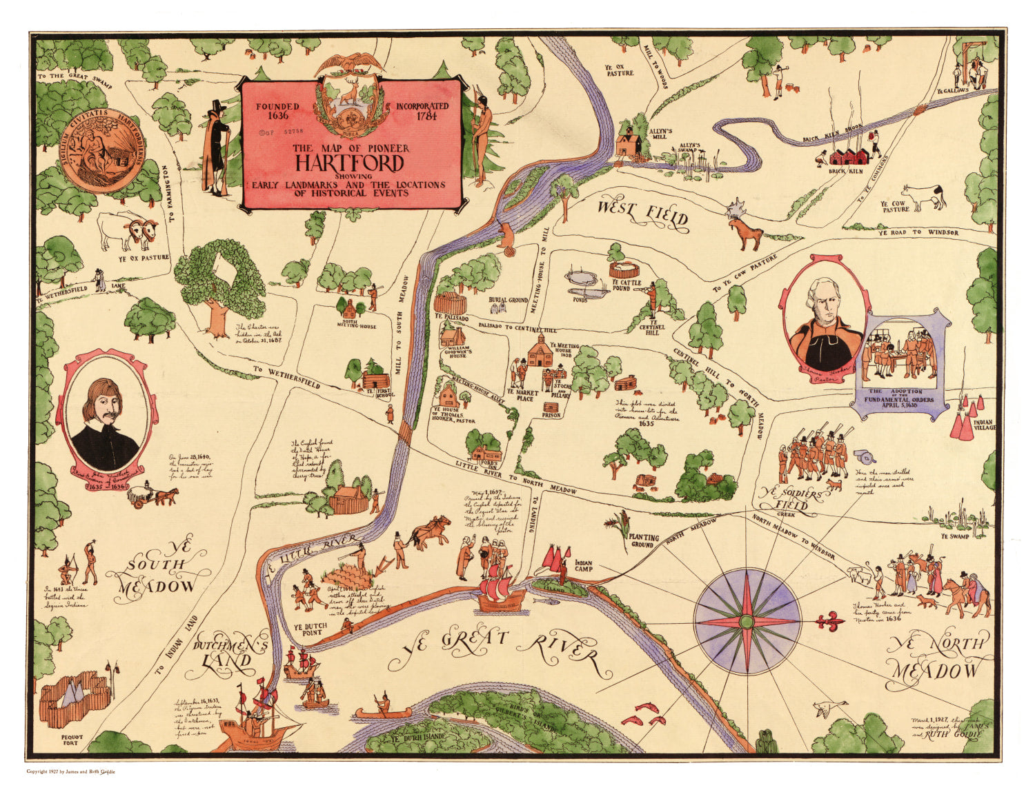 Vintage Map of Hartford, Connecticut 1927
