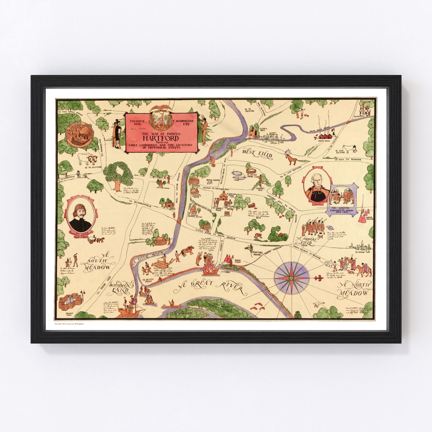 Vintage Map of Hartford, Connecticut 1927